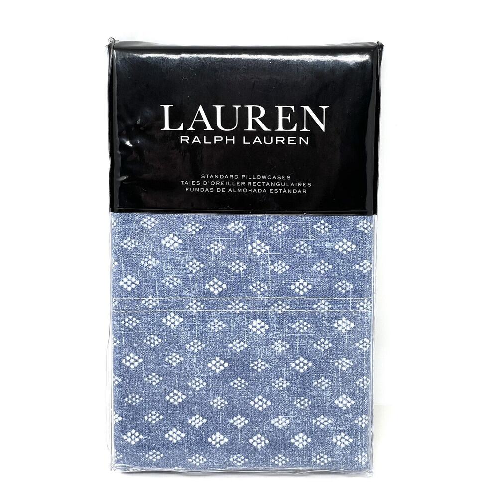 Ralph Lauren Gavin Diamond Standard Pillowcases Set Of 2 Cotton Denim Blue Pair